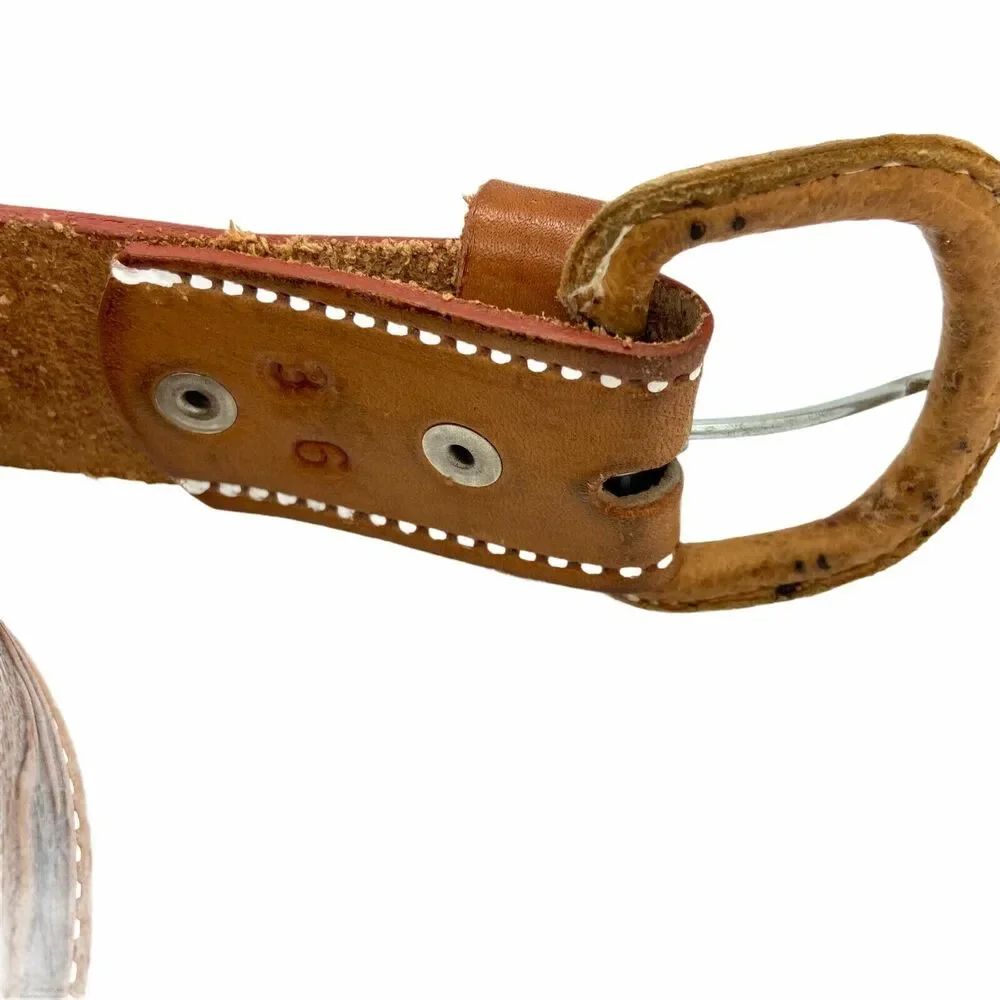 Vtg Brown Embossed Leather Eagle Mexico Belt 41.5
